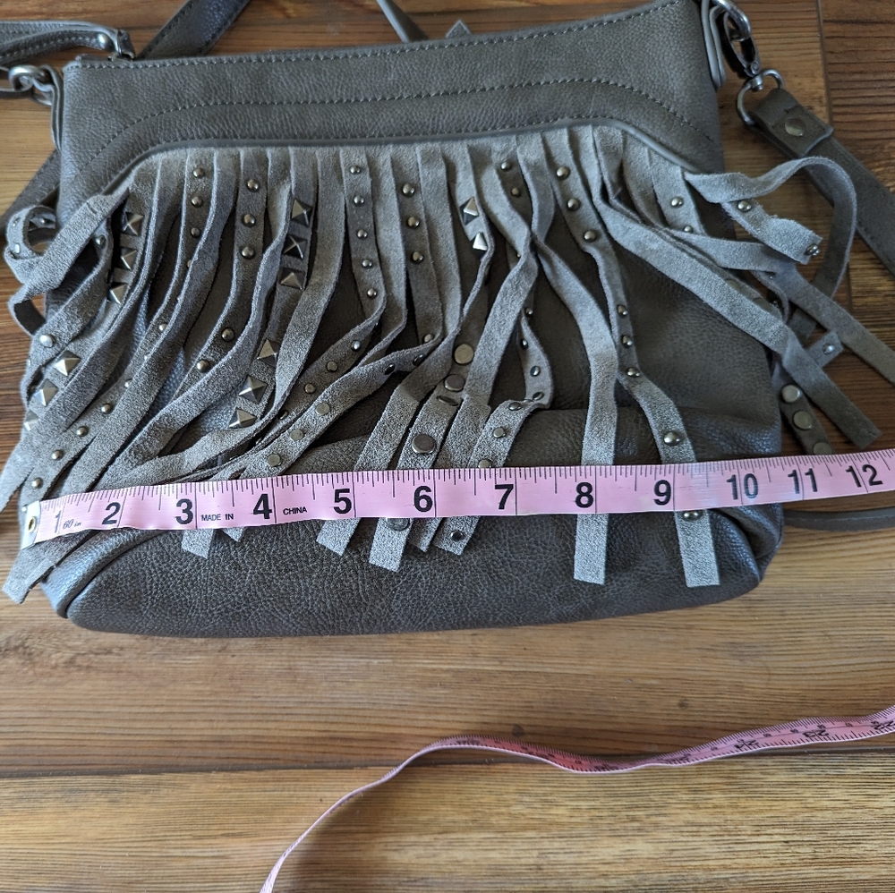 Sharif Gray Western Fringe Studded Over Shoulder Crossbody Bag Western Purse - Picture 9 of 10